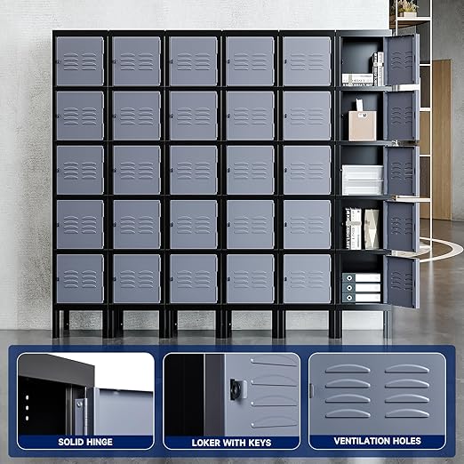 Yizosh Metal Lockers for Employees with Lock, Employees Locker Storage Cabinet with 5 Doors, Tall Steel Storage Locker for Gym, School, Office (Gray Black, 5 Door)