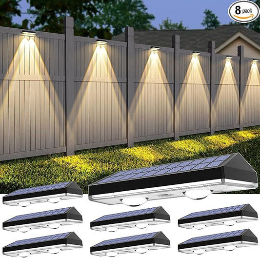 Solar Fence Lights,RGB & Warm White & 6 Colors Bright Lens LED Dusk to Dawn Deck Light Outdoor Waterproof, Solar Outdoor Lights for Backyard/Railing/Wall/Step/Patio/Pool (8Pack)