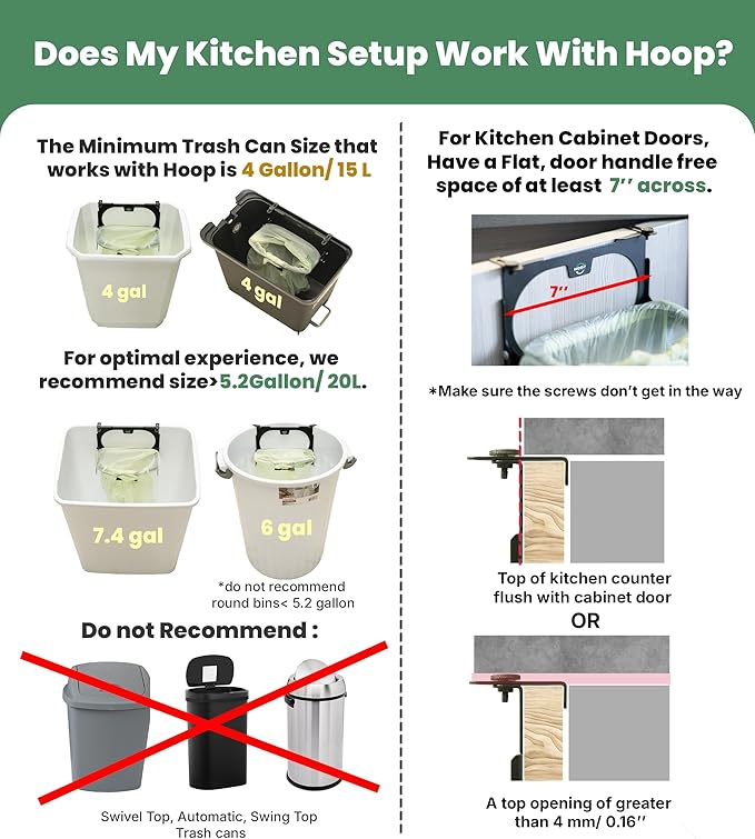 Hoop Metal Compost Bag Holder + 25 Compost Bags 3 Gallon, Clips to Kitchen Trash Can, Kitchen Cabinet Door, Replaces Countertop Compost Bin, Hanging Trash Can.