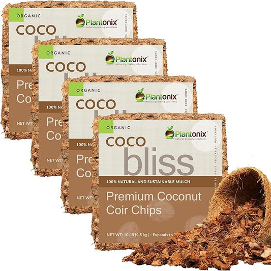 Organic Coco Chips for Plants (40lbs) - Coco Coir Chips - Coconut Husk Chips for Potting Soil, Garden Soil, & Seed Starter Soil - Coconut Mulch for Garden - Compressed Coconut Chips for Plants