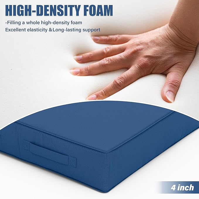 Patio Chair Cushions 19 X 19 X 4 Inch Waterproof Outdoor Seat Cushions for Patio Furniture, Outdoor Sofa Couch Pads with Ties & Handle, Set of 2, Blue