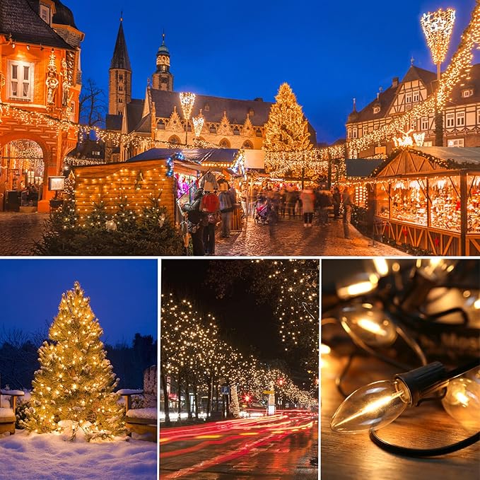 Waterproof C9 Replacement LED Light Bulbs –0.6W Equivalent to 7W, White Warm 2200K Outdoor String Lights E17 Base LED Light Bulbs, Clear Plastic, 25Pack