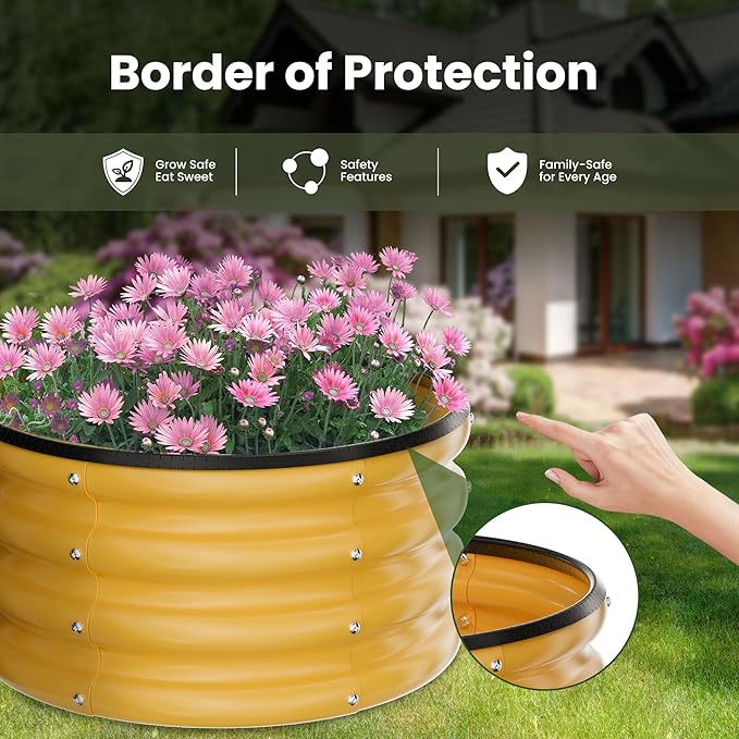 ZXZYHFTY Round Galvanized Raised Garden Bed kit,Yellow Outdoor Garden Raised Planter Box, Round Large Metal Raised Garden Beds for Vegetable 2 * 2 * 1ft 1 Pack