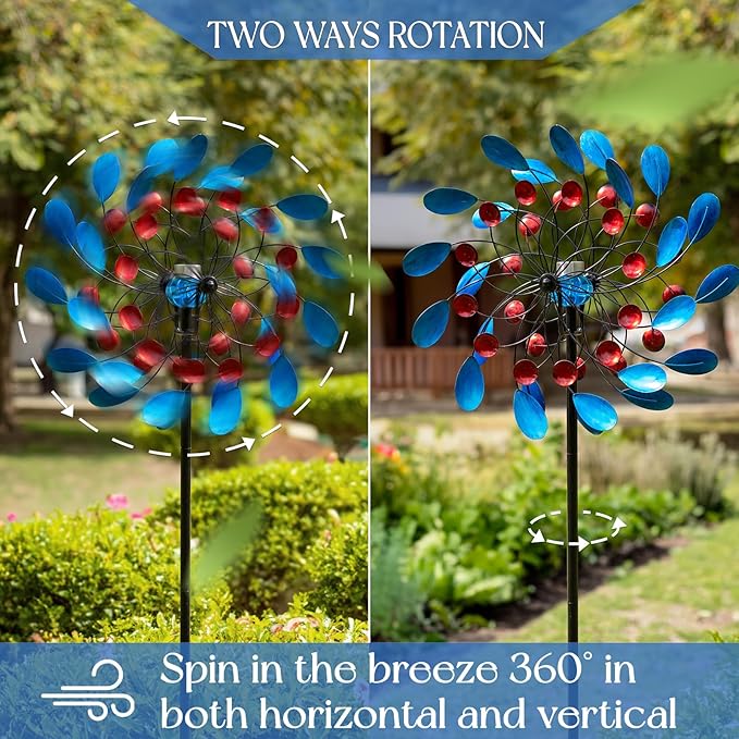 Wind Spinners for Yard and Garden Large - 80 inch Wind Spinners Outdoor Metal Large with Solar LED Light, Wind Sculptures & Spinners Windmills for Birthday Gifts Decorations(24 Diameter)