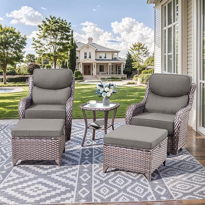 HUMMUH Wicker Patio Furniture Set 6inch Thick Cushion Deep Seat Outdoor Swivel Rocker Patio Chairs Set of 2 with Ottomans Conversation Set for Porch Garden Deck