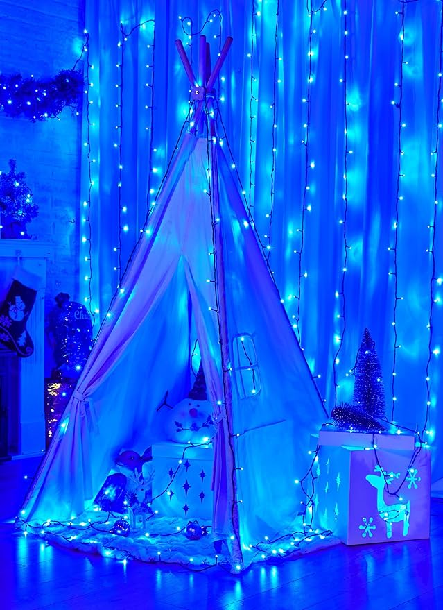 Christmas String Lights 66Feet 200 LED Twinkle Fairy Lights String with 8 Light Modes for Christmas Trees Garland Wreath Wedding Indoor Outdoor Holiday Decorations - Blue