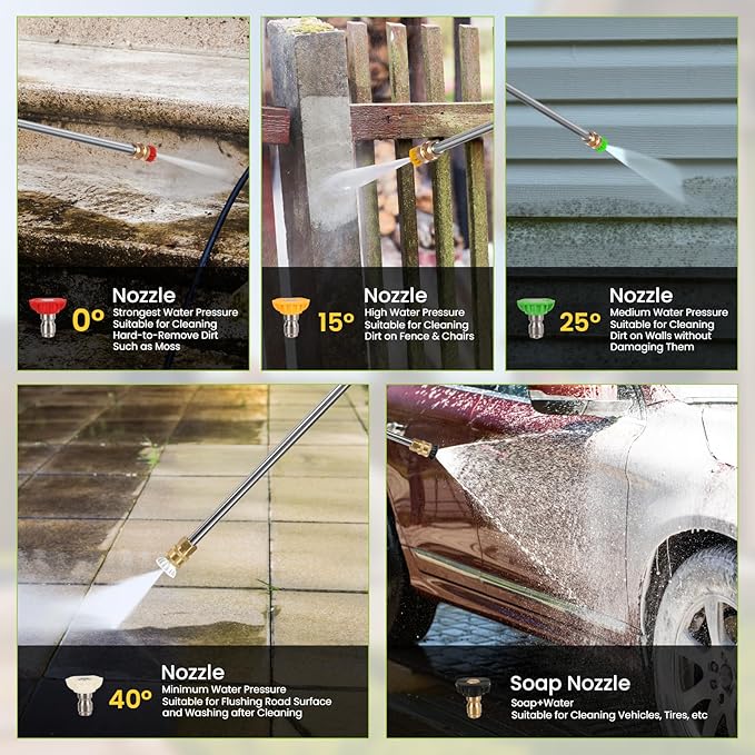 Professional 4200PSI 4GPM 196CC Gas Pressure Washer, Commercial Gas Power Washer with 5 Nozzles 25FT Hose Foam Bottle for Car Fence Driveway Yard (EPA/CARB/ETL Compliant), 2 Green Wheels