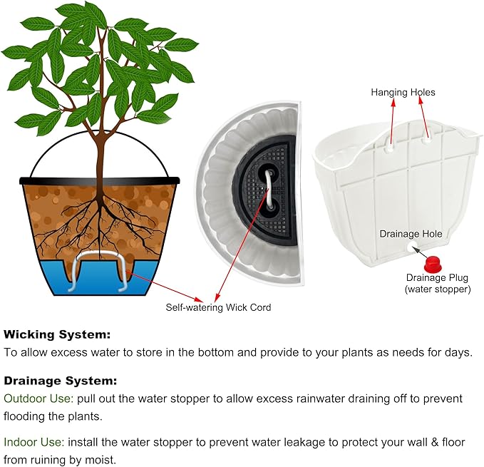 2 Pack Resin Wall Hanging Planter Pots Vertical Garden Living Wall Mount Window Hang Box Container Indoor Outdoor for Plants Flowers Kitchen Herbs Holder with Drainage Water Reservoir Decor White