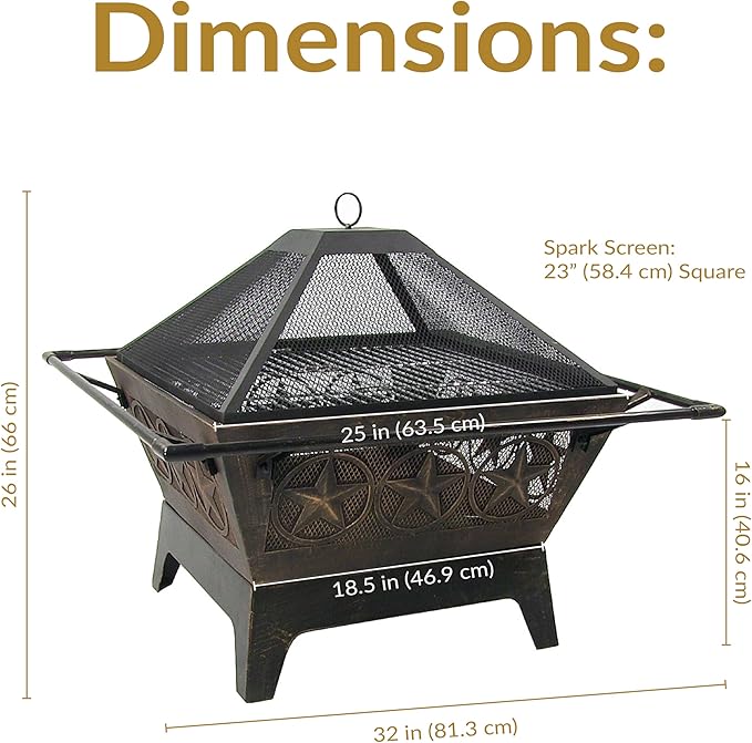 Sunnydaze Northern Galaxy 32-Inch Outdoor Fire Pit with Grill Grate, Spark Screen, and Poker - Heavy-Duty Wood-Burning Fire Pit for Outside