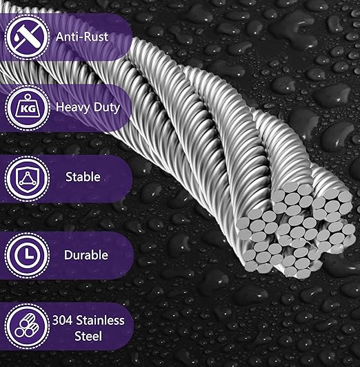 1/8 Inch Stainless Steel Cable 100FT - 7x7 Strand Aircraft Wire Rope with Loop Sleeve & Thimble - Heavy Duty for Deck Railing, String Light Hanging, Garden, Marine, DIY Projects