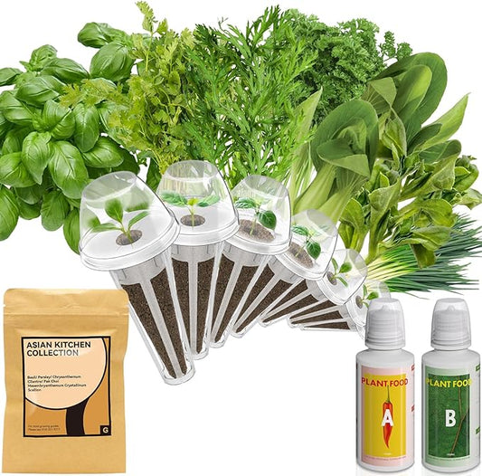 inbloom Asian Herb Seed Pod Kit for AeroGarden, iDoo, Ahopegarden, 7 Pods with 350+ Seeds (Basil, Parsley, Cilantro, Chrysanthemum, Pak Choi, Crystalline Ice Plant, Onion) Hydroponics Growing System