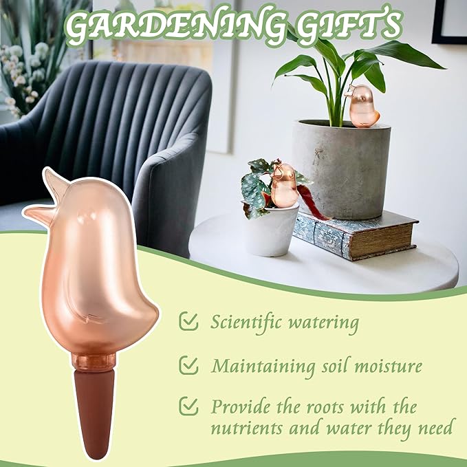 4 Pack Self Watering Spikes,Indoor Plant Watering Globes,Bird Shape Automatic Irrigation Spikes,Self-Watering Terracotta Spike,Plant Watering Devices(Red)