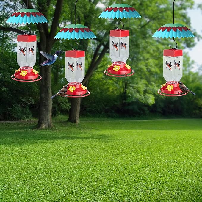 8" Bird Feeder Cover with Ant Moat, Skaithee Bird Feeder Baffle with Hummingbird Feeder Ant Guard & Rain Guard & Shepherd Hooks, Bright Colors Attract More Birds & Anti Rain/Snow/Ants (Blue 8 inches)