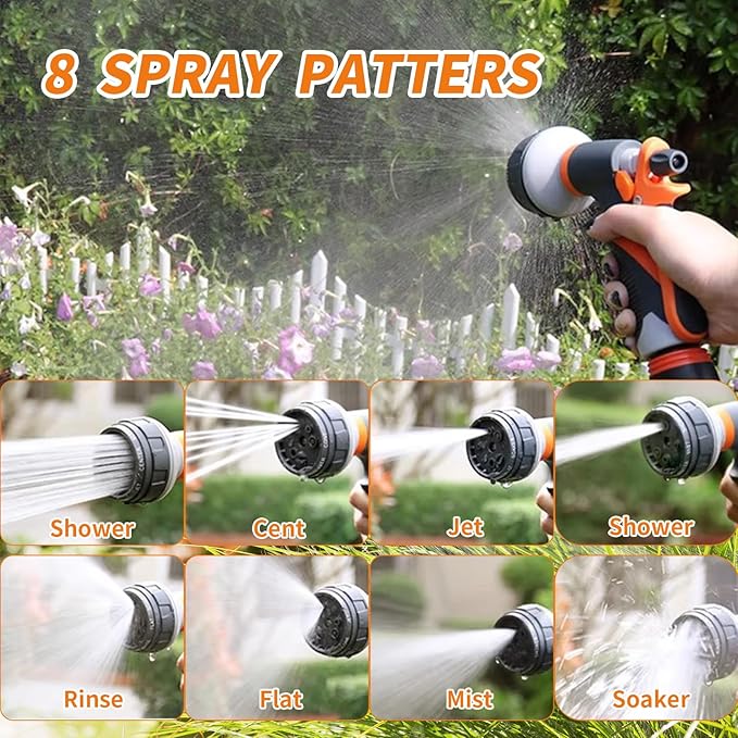 Garden Hose Nozzle 2 Pack - 8 Adjustable Spray Patterns, Heavy Duty Water Hose Sprayer for Car Washing, Plant Watering, Pet Bathing & Outdoor Cleaning
