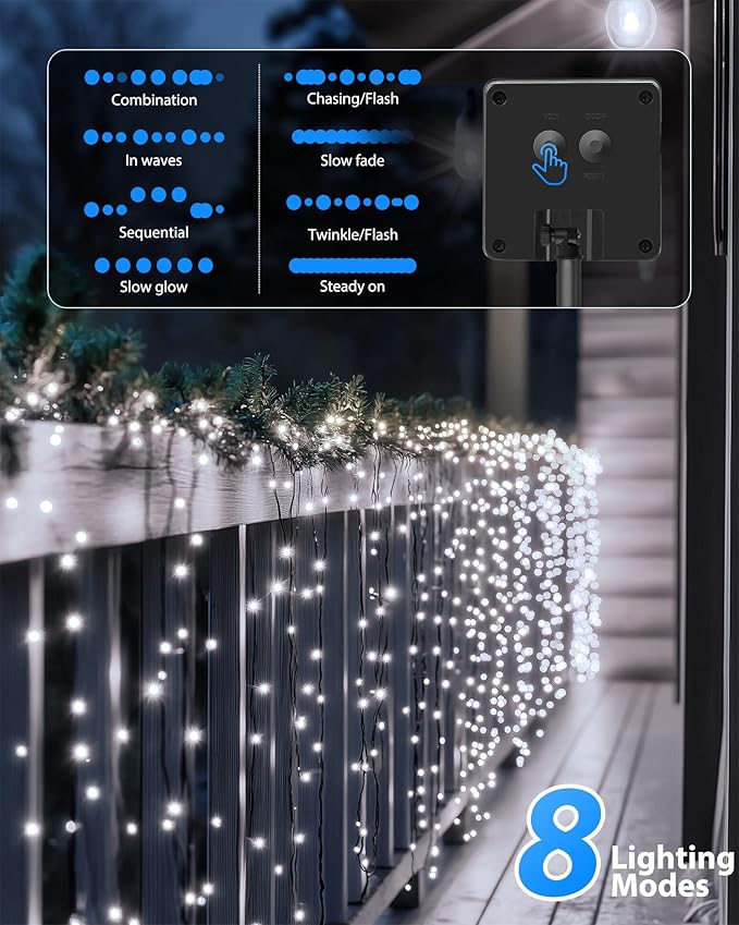 Brightown 2 Pack Solar String Lights for Outside, Each 46Ft 120 LED Solar String Lights Outdoor with 8 Modes, IP65 Waterproof Solar Lights for Patio Yard Wedding Garden Party Decorations, Cool White