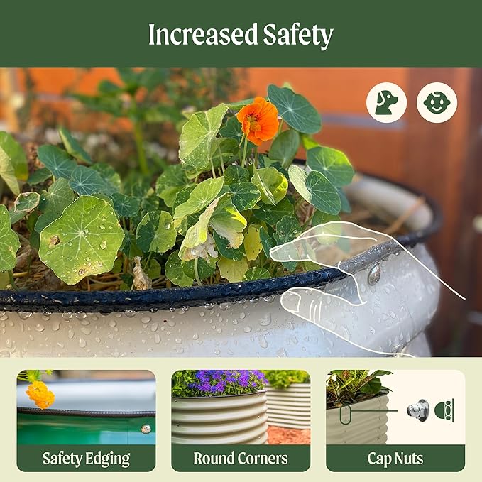 Vego garden 32" Extra Tall Raised Garden Bed Kits, 10 in 1 Modular Raised Planter Box for Vegetables Flowers Fruits Oval Metal Raised Garden Bed- Olive Green