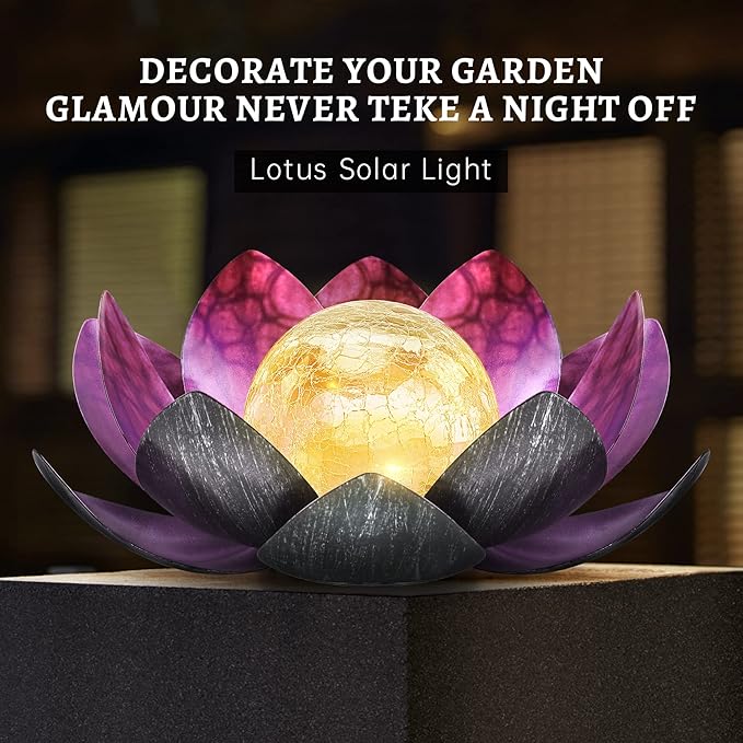 Solar Light Outdoor, Metal Glass Decorative Waterproof Garden Light LED Solar Flower Lights for Patio, Lawn,Walkway,Tabletop,Ground (Purple)
