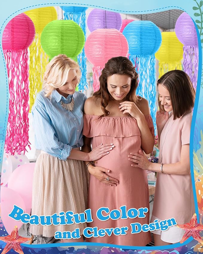 18 Pcs Jellyfish Paper Lanterns Mermaid Birthday Decorations Hanging Lantern Lamps for Ocean Theme Decor Under The Sea Party Supplies