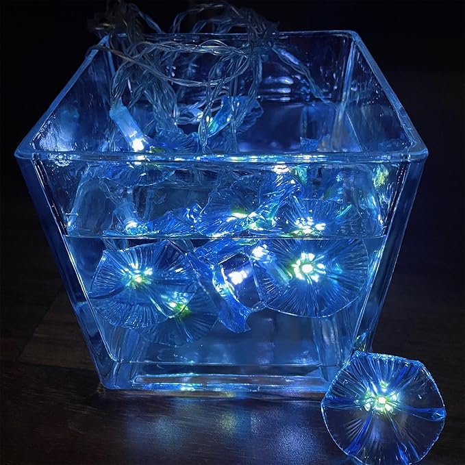 Solar Flowers Outdoor Waterproof - Petunia Blue Morning Glory Flowers&Solar Moth Orchid String Lights 12.5ft 10 LED Phalaenopsis Flower Solar Fairy Lights