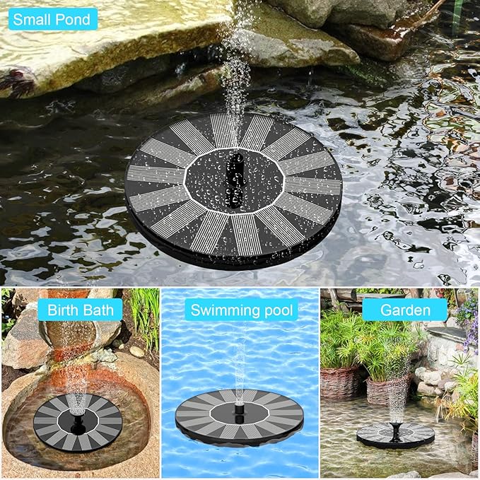 Solar Fountain Pump for Bird Bath, 1.4W Water Fountain with 6 Nozzles Solar Powered Fountain Pump for Bird Bath, Garden, Pond, Pool, Outdoor