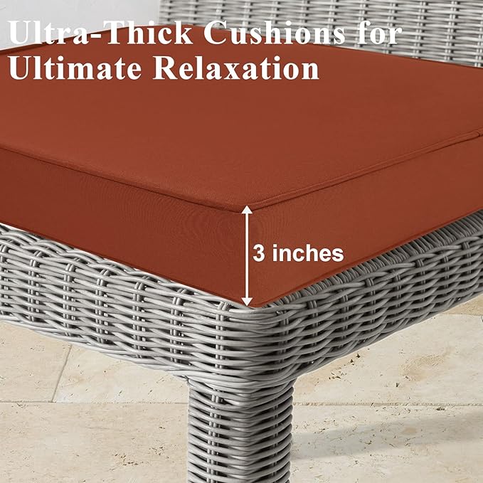 Outdoor Chair Cushions Set of 2 for Patio Furniture 18.5x16x3 Inch Waterproof Patio Chair Cushion 3 Year Color Fastness Rectangle Elastic Foam Garden Couch Pads with Ties and Handle,Spice