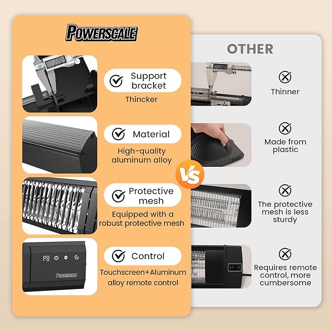 Infrared Heater 24H Timer Outdoor Heater, IP65, Memory Function Infrared Electric Patio Heater, 9 Levels Heating Touchscreen With Remote Electric heater, Restaurant Backyard, 1500W, Black