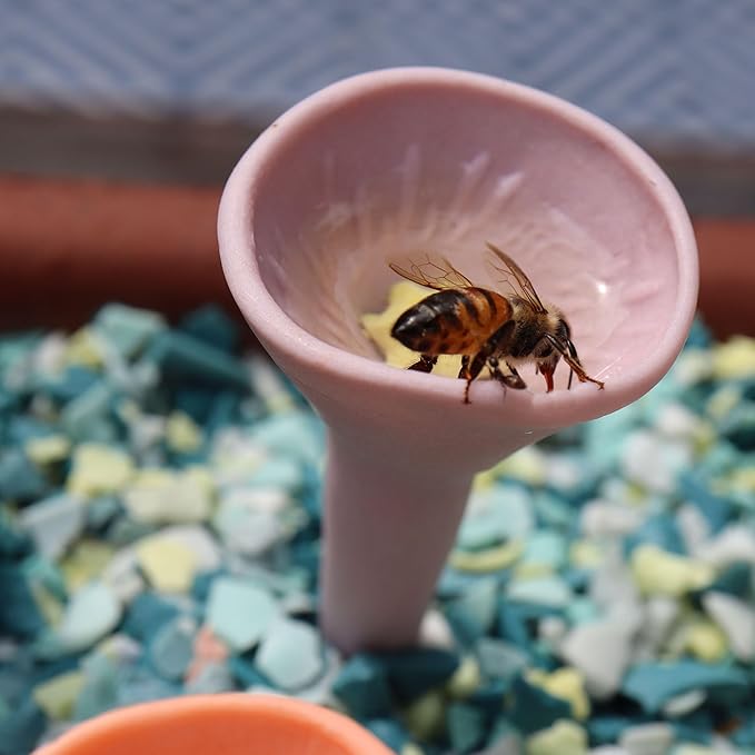 3 Pack, Bee Watering Station, Butterfly Feeder, Bee Feeder, Garden Decor, Bee Decor, Outdoor Garden Decor, for Thirsty Pollinators, Plastic Free, Handmade from Porcelain (3, Pastel Variety)