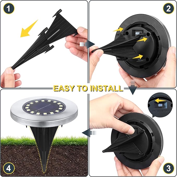 Solar Ground Lights-Waterproof Solar Lights Outdoor Garden- Solar Disk Lights-Upgraded 16LED Bright in-Ground Lights-Landscape Lights for Pathway, Yard, Lawn, Patio, Walkway (16 Pack White Light)