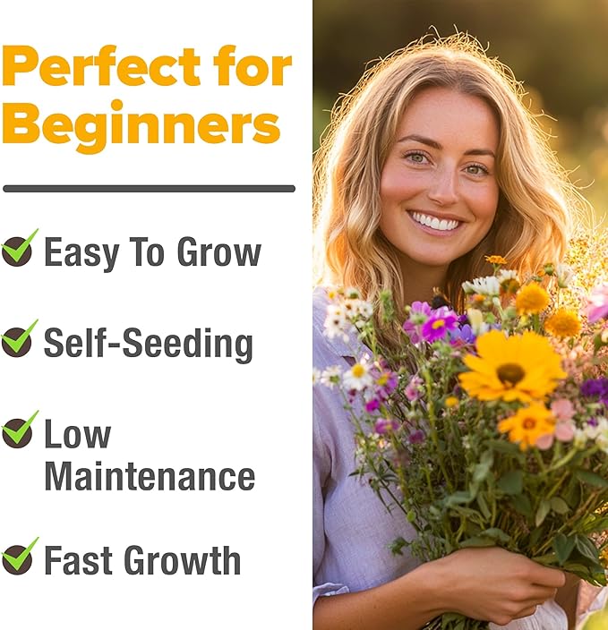 HOME GROWN Wildflower Seeds Mix - 110,600+ Seeds, 21 Varieties, Non-GMO Wild Flower Seeds for Planting, Annual Flowers, Butterfly Garden, Pollinator Seed Mix