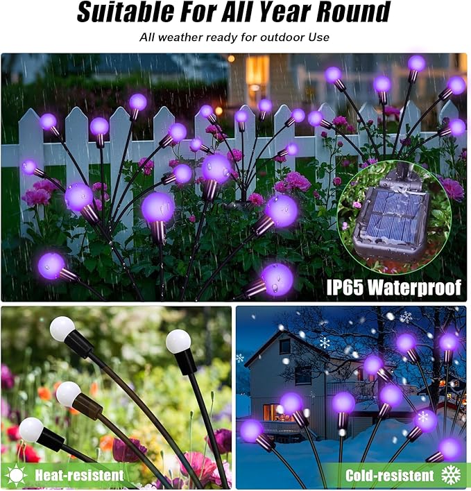 Solar Garden Lights Outdoor, Waterproof Solar Powered Lights for Yard Pathway Patio, Swaying Lawn Decor as Gardening Gifts for Women Holiday (Purple, 4 Pack 24 LED)