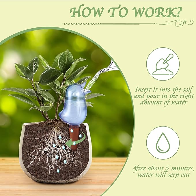 4 Pack Self Watering Spikes, Indoor Plant Watering Globes, Bird Shape Automatic Irrigation Spikes,Plant Watering Devices（Blue）