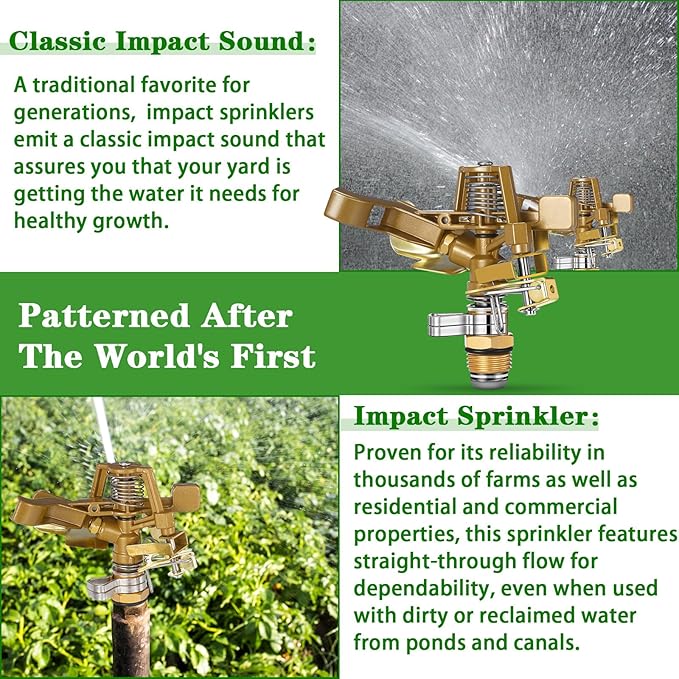 Ferraycle 20 Pieces 1/2 Inch Brass Impact Sprinkler Head with Nozzles Heavy Duty Adjustable 0-360 Degrees Impulse Sprinkler Head Lawn Watering for Yard Irrigation