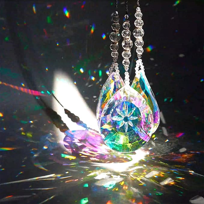 HDCRYSTALGIFTS Pack of 3 Crystal Suncatchers,AB Colored Sun Catchers with Crystals for Window Hanging Rainbow Maker Prisms Suncatchers Indoor Outdoor Decorations Ornaments