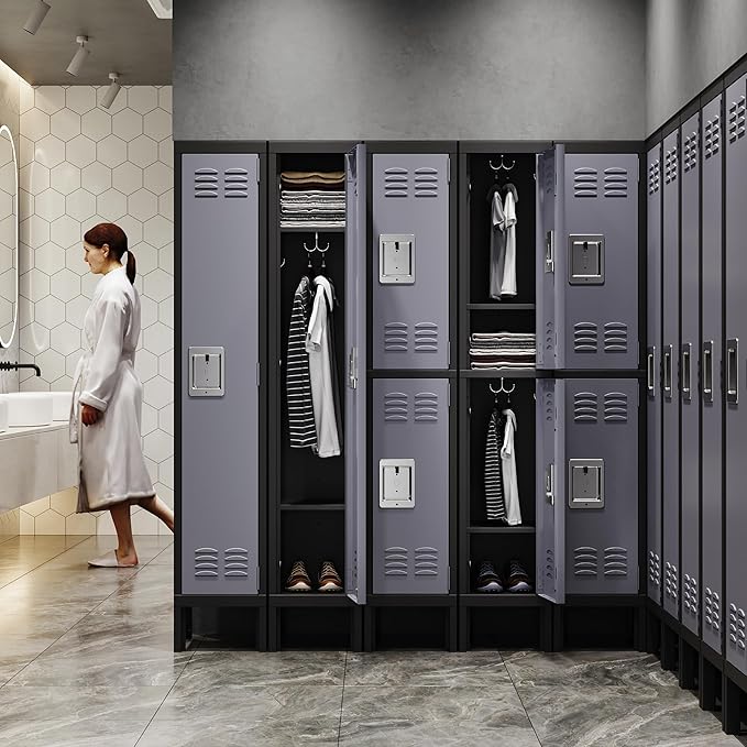 Letaya Metal Locker for Employees,Lockable Clothes Storage Steel Organizer Cabinet for Work,School,Gym,Home,Office,Staff,Kid Room (1 Door-Black Gray)