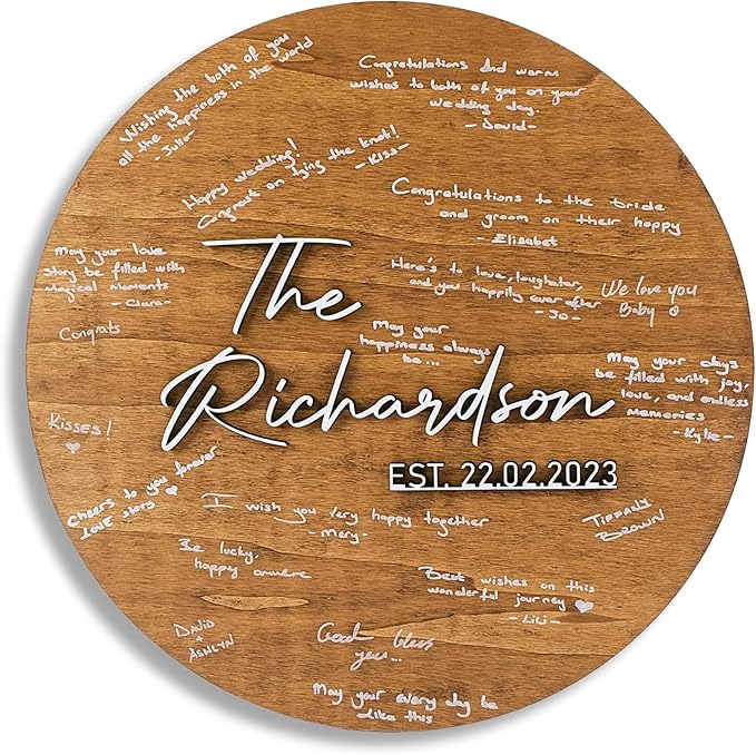 Wedding Guestbook Sign for Couple - Personalized Round Wooden Sign with Initial Letter, Rustic Wedding Guest Book Alternative, Custom Name Sign, Engagement Party Decor, Reception Table Decoration