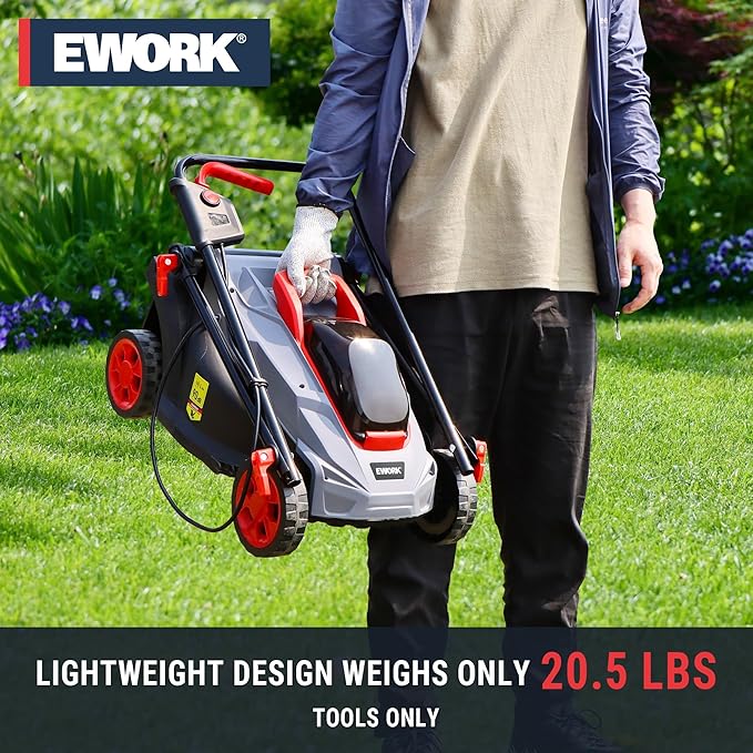 EWORK 40V 13-Inch Electric Lawn Mower Cordless, Brushless Motor, 5 Height Adjustment with 2 x 20V 4.0Ah Batteries and Charger, Battery Powered Walk-Behind Lawn Mowers Suitable for Garden, Small Yards