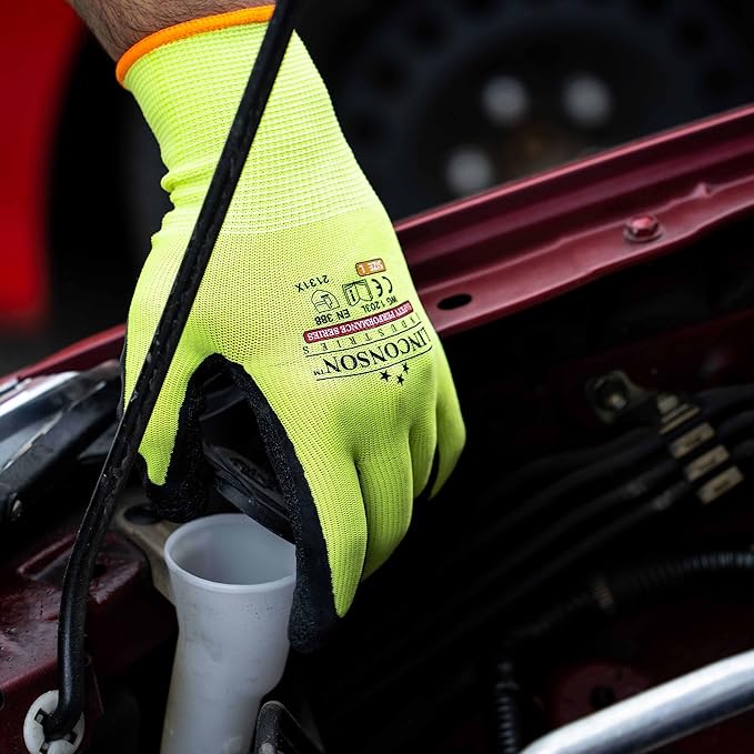 linconson 12 Pack Safety Performance Series Construction Mechanics Wrinkle Latex Work Gloves