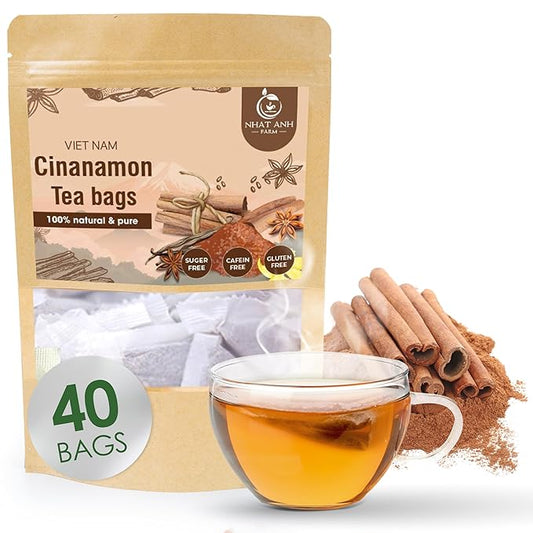 NHAT ANH FARM - Premium Cinnamon Tea Bags, 40 Teabags, 2g/bag, 100% Natural, Hand-Selected Cinnamon Tea Bags, No Additives, Sugar-Free,Caffeine-Free. Good For Your Health.