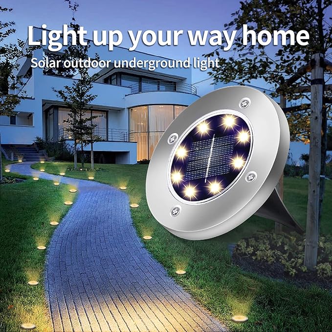 Aogist Solar Ground Lights 12 Packs, 8 LED Solar Garden Lights, Waterproof Outdoor Solar Disk Lights, In-ground Outdoor Landscape Lights for Pathway Yard Walkway Patio Lawn Path (Warm White)