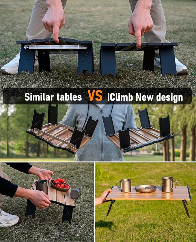 iClimb Ultralight Compact Mini Beach Picnic Folding Alu. Table with Carry Bag, Two Size (Blue - L)