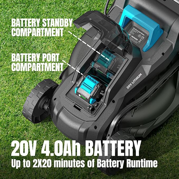 Electric Lawn Mower with Brushless Motor, 20V 13 inch Cordless Lawn Mower with 5-Position Cutting Height Adjustment, 2x4.0Ah Battery and Charger Included
