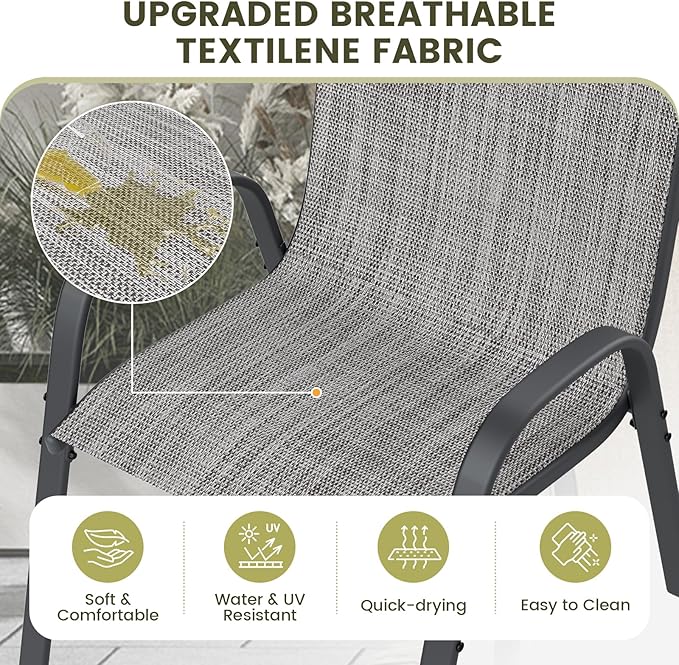 UDPATIO Patio Chairs Set of 6, Stackable Outdoor Dining Chairs with High Back, Breathable Textilene Fabric Outdoor Chair All Weather, 350LBS Capacity for Garden, Backyard (Light Grey)