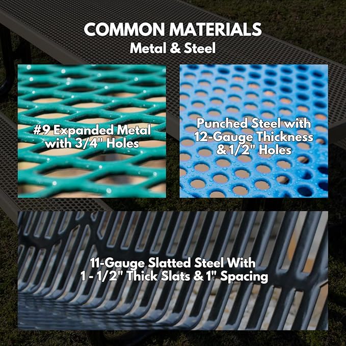 Heavy-Duty Outdoor Bench Thermoplastic Coated, Slated Steel, Commercial-Grade Garden Bench, Made in America (Portable with Back, 6 Ft, Textured Grey)