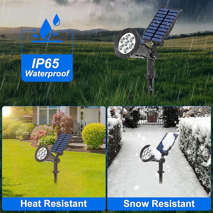 T-SUN Solar Spotlights for Outsides, Christmas Solar Lights Outdoor Waterproof, Color Changing Solar Landscape Spotlights, Auto ON/Off Solar Garden Pond Light for Yard, Trees, Driveway, Patio(4 Pack)