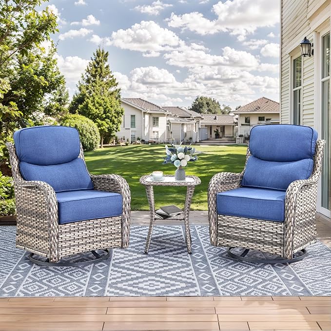 HUMMUH Wicker Patio Furniture Set 6inch Thick Cushion Deep Seat Outdoor Swivel Rocker Patio Chairs Set of 2 with Ottomans Conversation Set for Porch Garden Deck