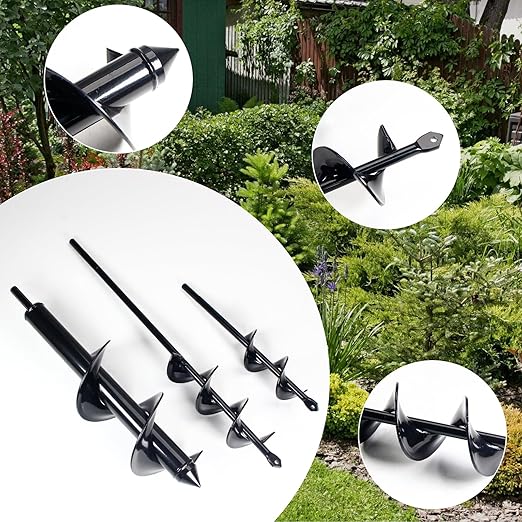 Utoolmart Auger Drill Bit for Planting Set of 3, (1.6x8.7, 1.8x14, 3.1x12) Easy Planter Garden Auger - Bulb & Bedding Plant Augers - Posthole Digger for 3/8” Hex Drive Drill
