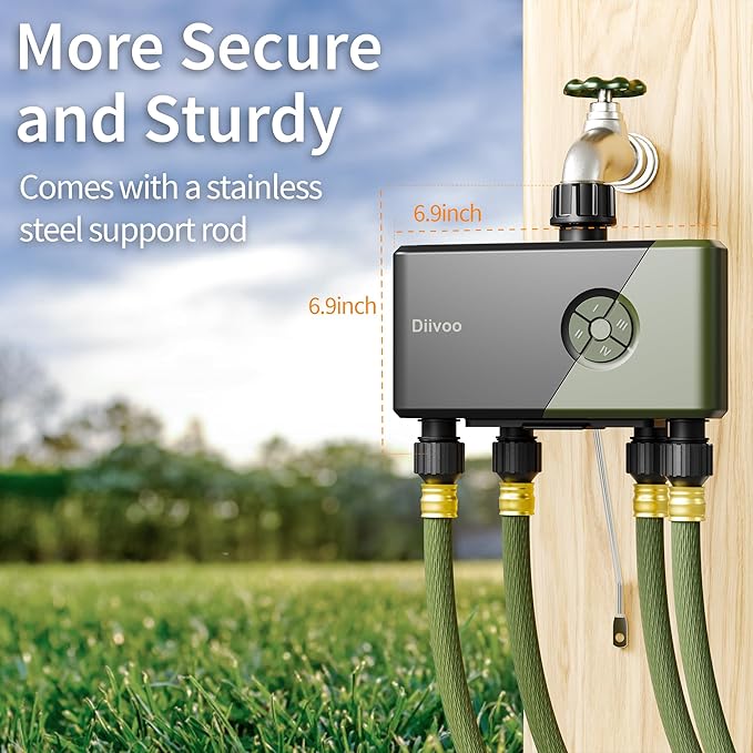 Diivoo Smart Garden Watering System, WiFi Timer with 4 Outlets Compatible with Alexa, 24 Custom Irrigation Plans, Rain Delay Function, and Dual Watering Modes for Lawns & Yards