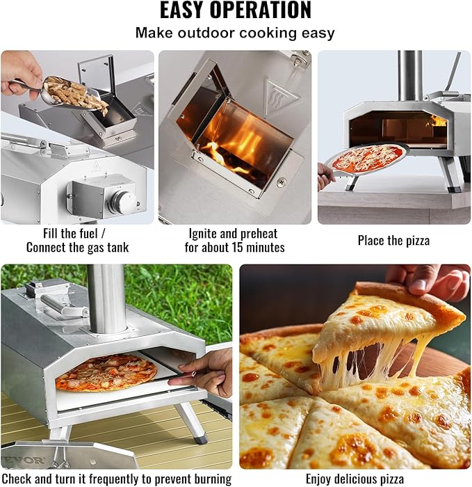 VEVOR Dual Fuel Pizza Oven Outdoor, 12 Inch Wood Fire & Propane Gas Pizza Oven, Pellet & Propane Pizza Maker with Thermometer, Foldable Leg, Stainless Steel Pizza Cook for Outside Camping & Backyard