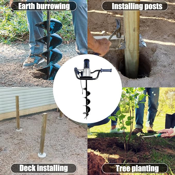 JACKCHEN 1500W Electric Post Hole Digger, Earth Auger with 6 inch Auger Drill Bit, Earth Auger Post Hole Digger Electric, Ideal for Post Hole Digging, Drilling, Tree Planting, Blue
