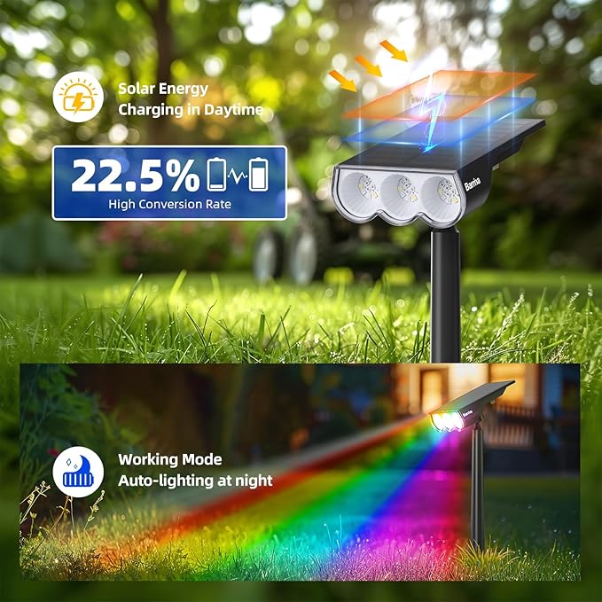 Barrina WRGB Solar Lights Outdoor, Color Changing Solar Landscape Lighting with 360° Horizontal Adjustable, RGB Solar Spotlights Outdoor for Outside, 6 Packs